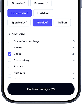 App-Screen: Aufklappbares Panel mit Filteroptionen
